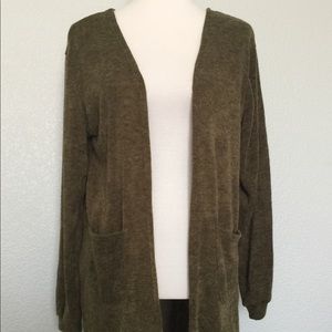 SALE! NWT Fuzzy Knit Cardigan, Pockets, Army Green